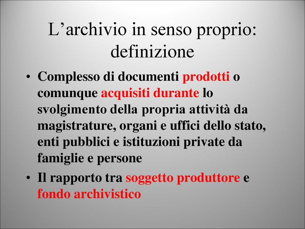 Il concetto di archivio ppt scaricare